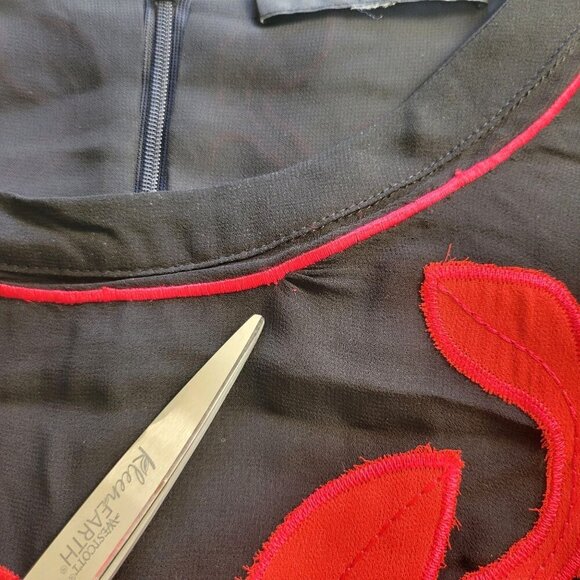 Daforlyn 100% Silk Mini Dress Size XS Black Red Floral Applique Semi Sheer Artsy - Picture 8 of 11